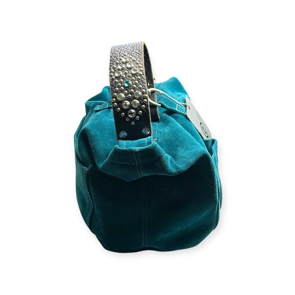 new Tylie Malibu ᪣ Utility Suede Hobo Bag ᪣ Crystal Embellish Strap ᪣ Teal Blue - Picture 6 of 16